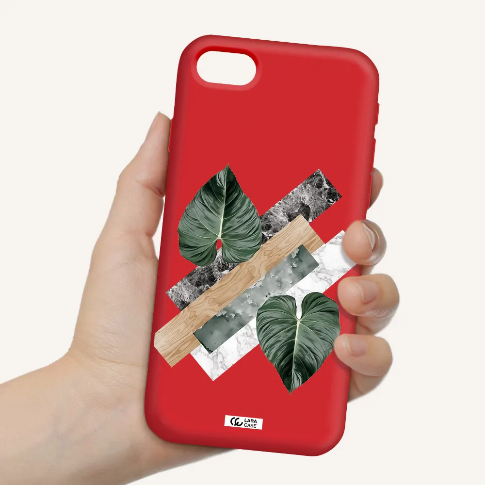 Tropical Leaves Apple iPhone se 2020 Silicone Imperial Red Case