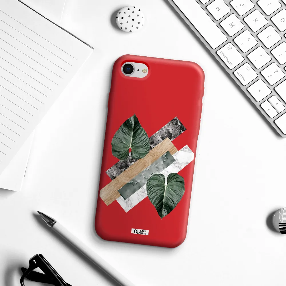 Tropical Leaves Apple iPhone se 2020 Silicone Imperial Red Case