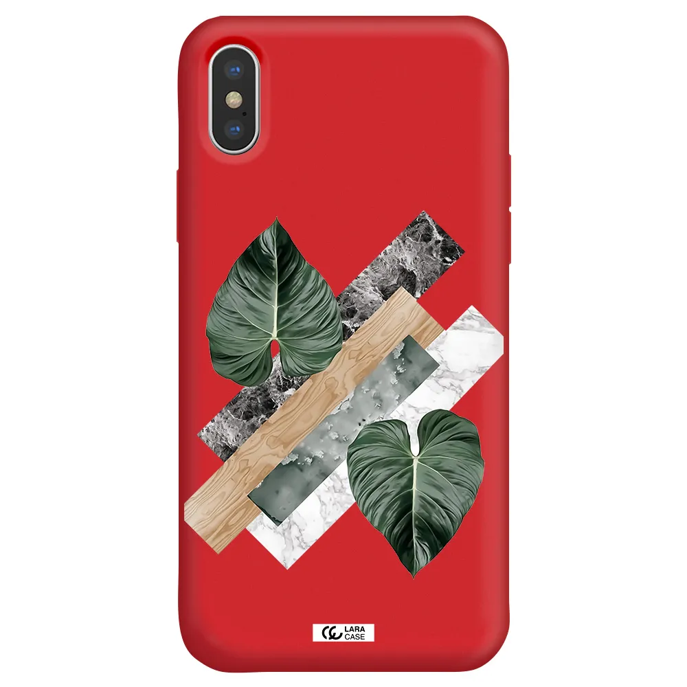 Tropical Leaves Apple iPhone X Silicone Imperial Red Case