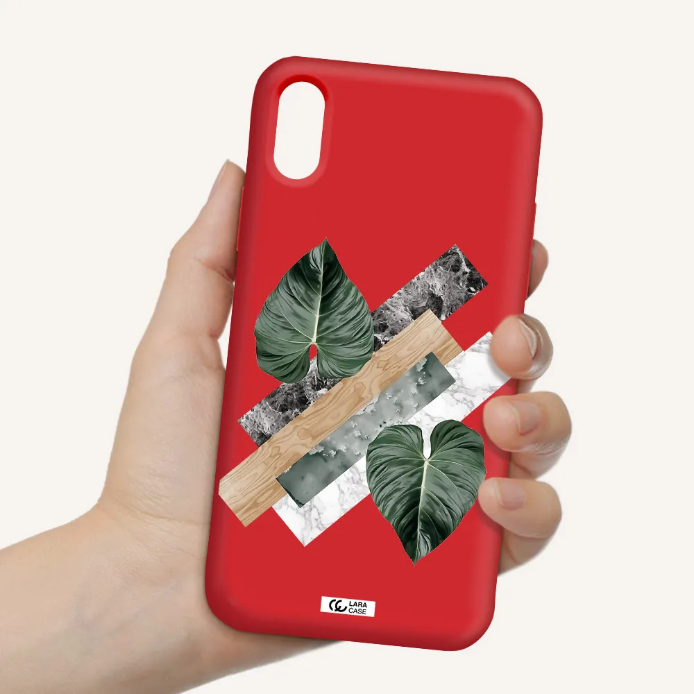 Tropical Leaves Apple iPhone X Silicone Imperial Red Case