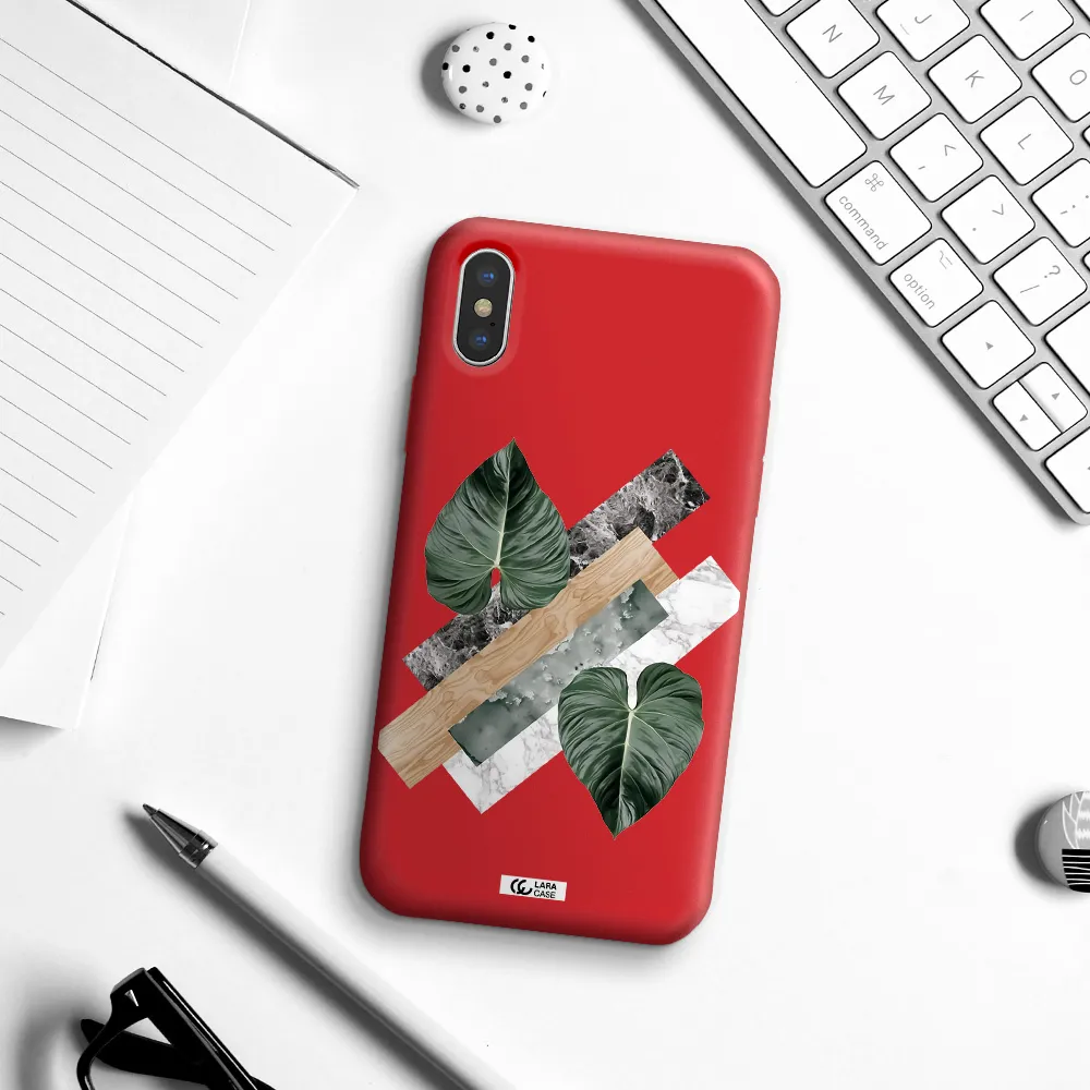 Tropical Leaves Apple iPhone X Silicone Imperial Red Case
