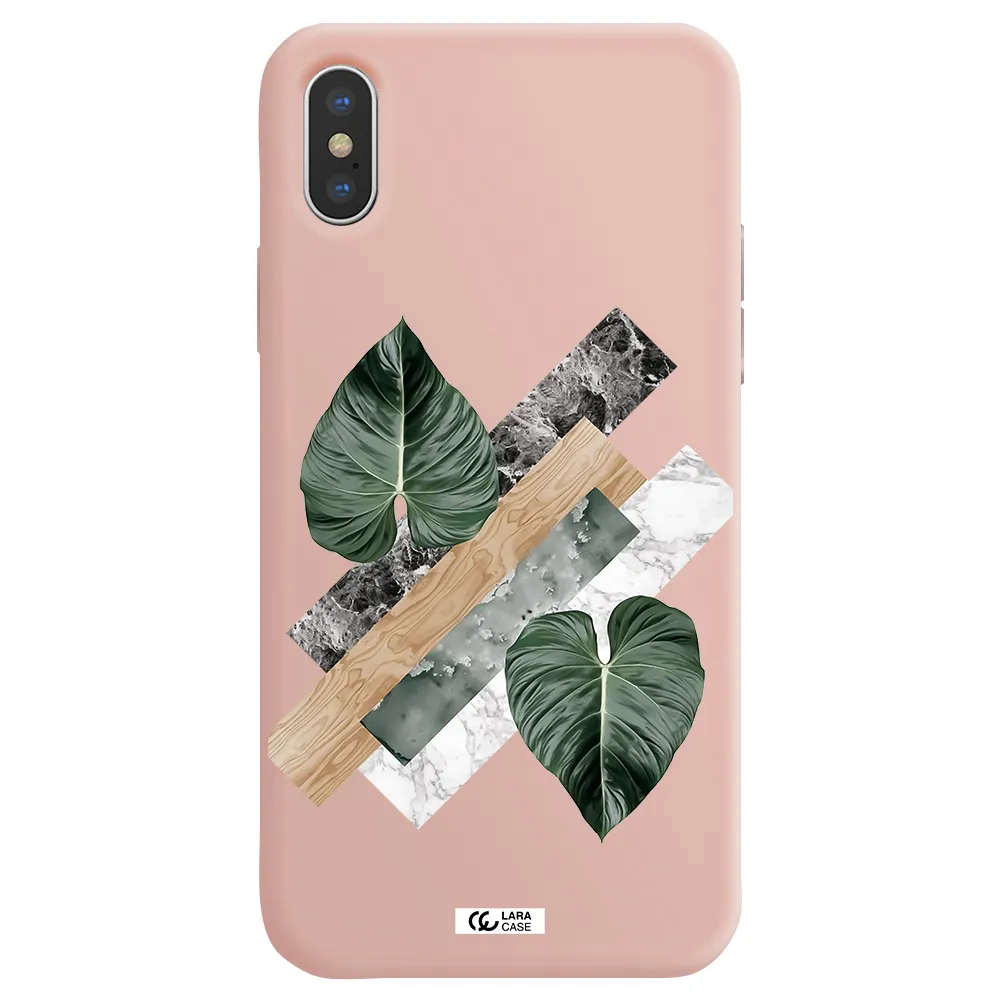 Tropical Leaves Apple iPhone X Silicone pastel pink Case