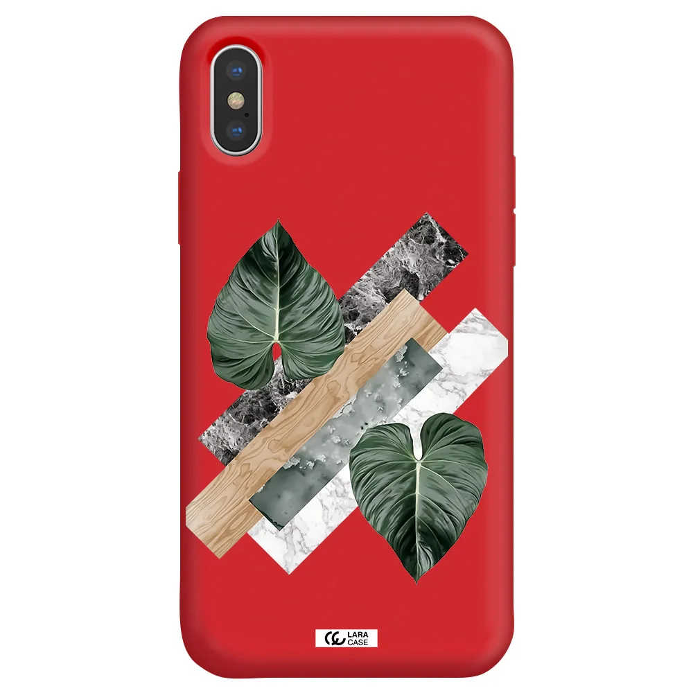 Tropical Leaves Apple iPhone XS Silicone Imperial Red Case