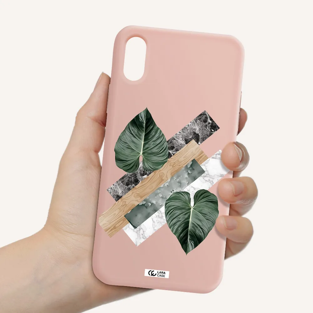 Tropical Leaves Apple iPhone XS Silicone pastel pink Case
