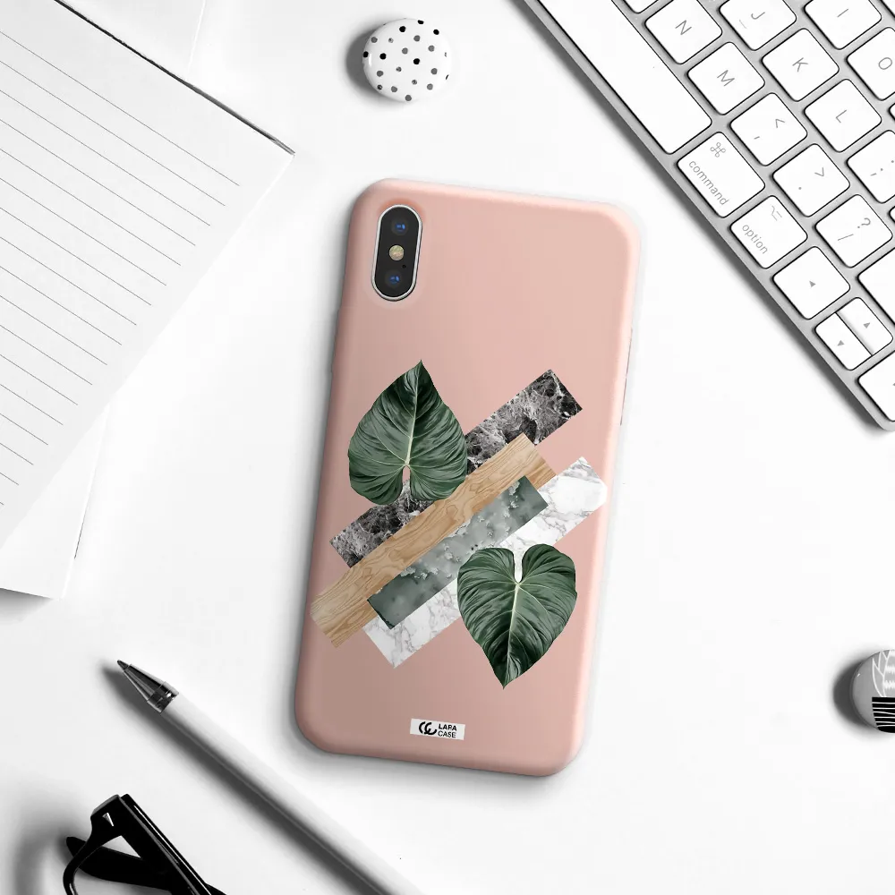 Tropical Leaves Apple iPhone XS Silicone pastel pink Case