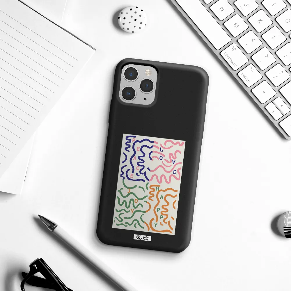 Peace,Love,Joy,Happy Apple iPhone 11 pro max Silicone black Case