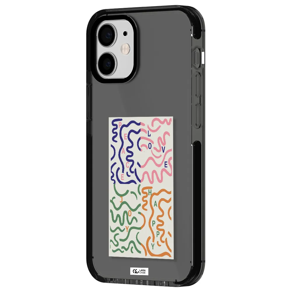 Peace,Love,Joy,Happy Apple iPhone 12 mini impact Smoke Black Case
