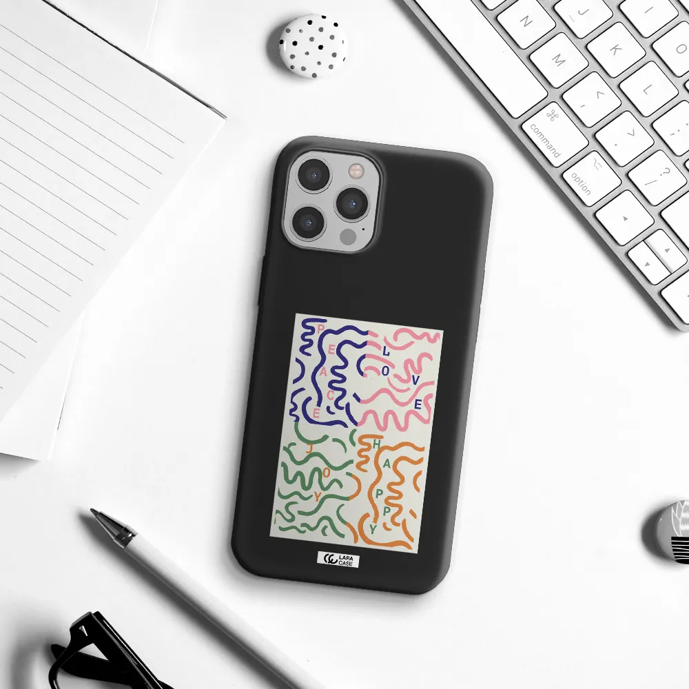 Peace,Love,Joy,Happy Apple iPhone 12 pro max Silicone black Case