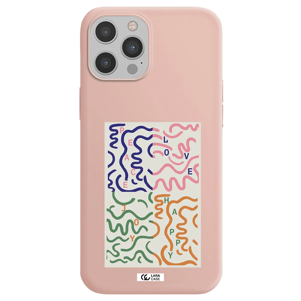 Peace,Love,Joy,Happy Apple iPhone 12 pro max Silicone pastel pink Case