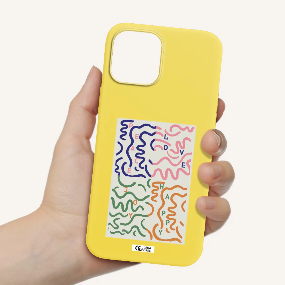 Peace,Love,Joy,Happy Apple iPhone 12 pro Silicone canary yellow Case