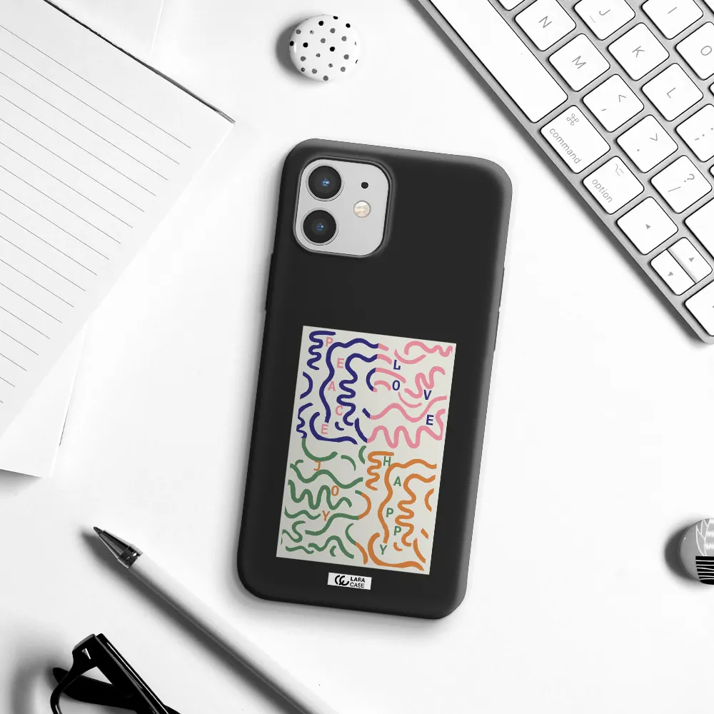 Peace,Love,Joy,Happy Apple iPhone 12 Silicone black Case