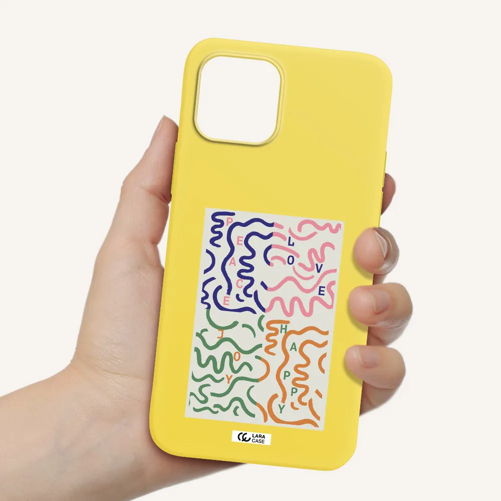 Peace,Love,Joy,Happy Apple iPhone 12 Silicone canary yellow Case