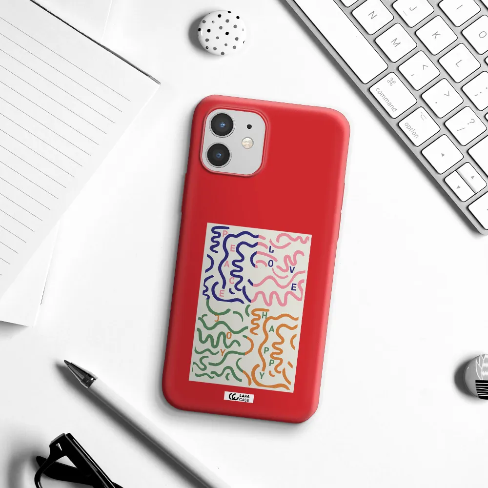 Peace,Love,Joy,Happy Apple iPhone 12 Silicone Imperial Red Case