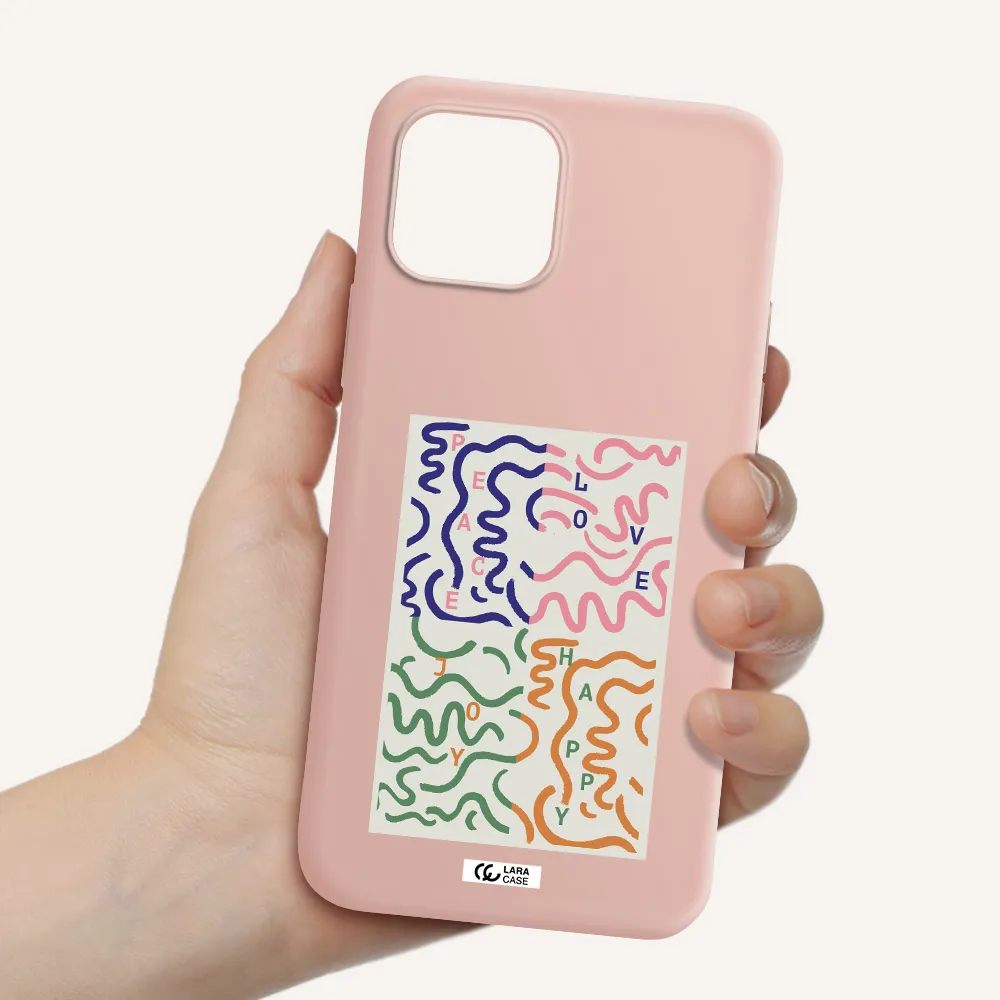 Peace,Love,Joy,Happy Apple iPhone 12 Silicone pastel pink Case