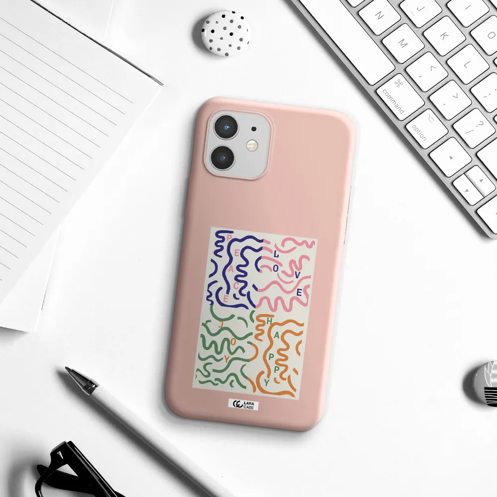 Peace,Love,Joy,Happy Apple iPhone 12 Silicone pastel pink Case