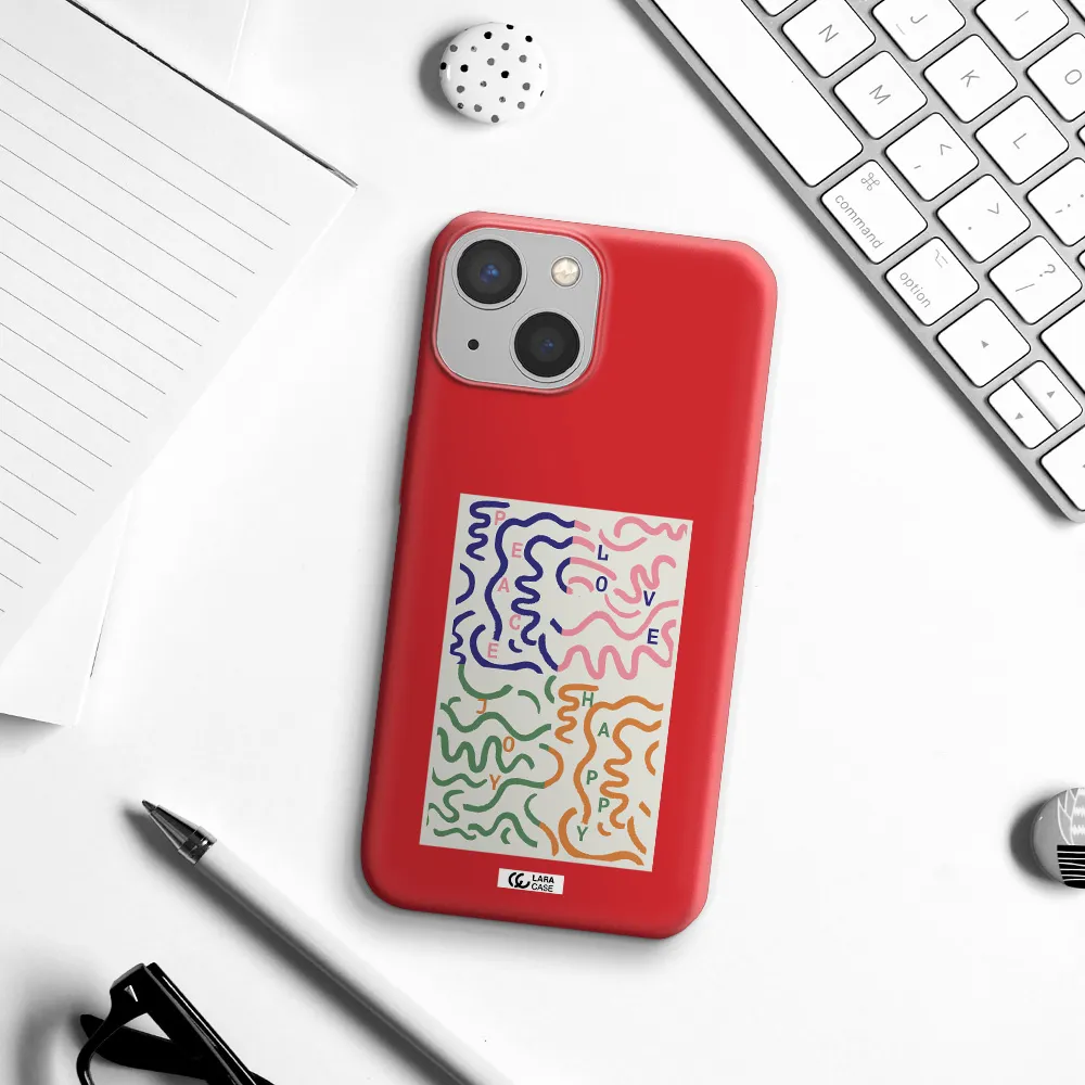 Peace,Love,Joy,Happy Apple iPhone 13 mini Silicone Imperial Red Case