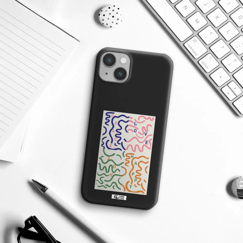 Peace,Love,Joy,Happy Apple iPhone 14 plus Silicone black Case