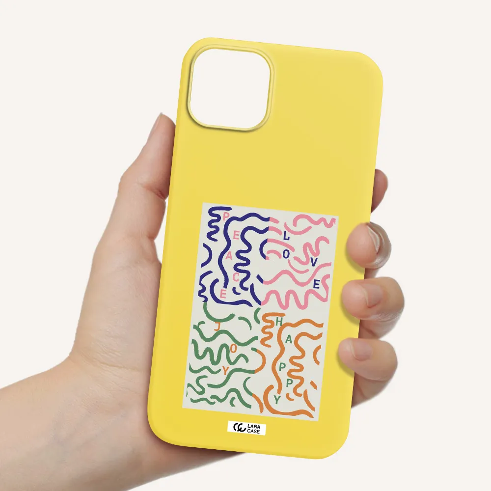 Peace,Love,Joy,Happy Apple iPhone 14 plus Silicone canary yellow Case