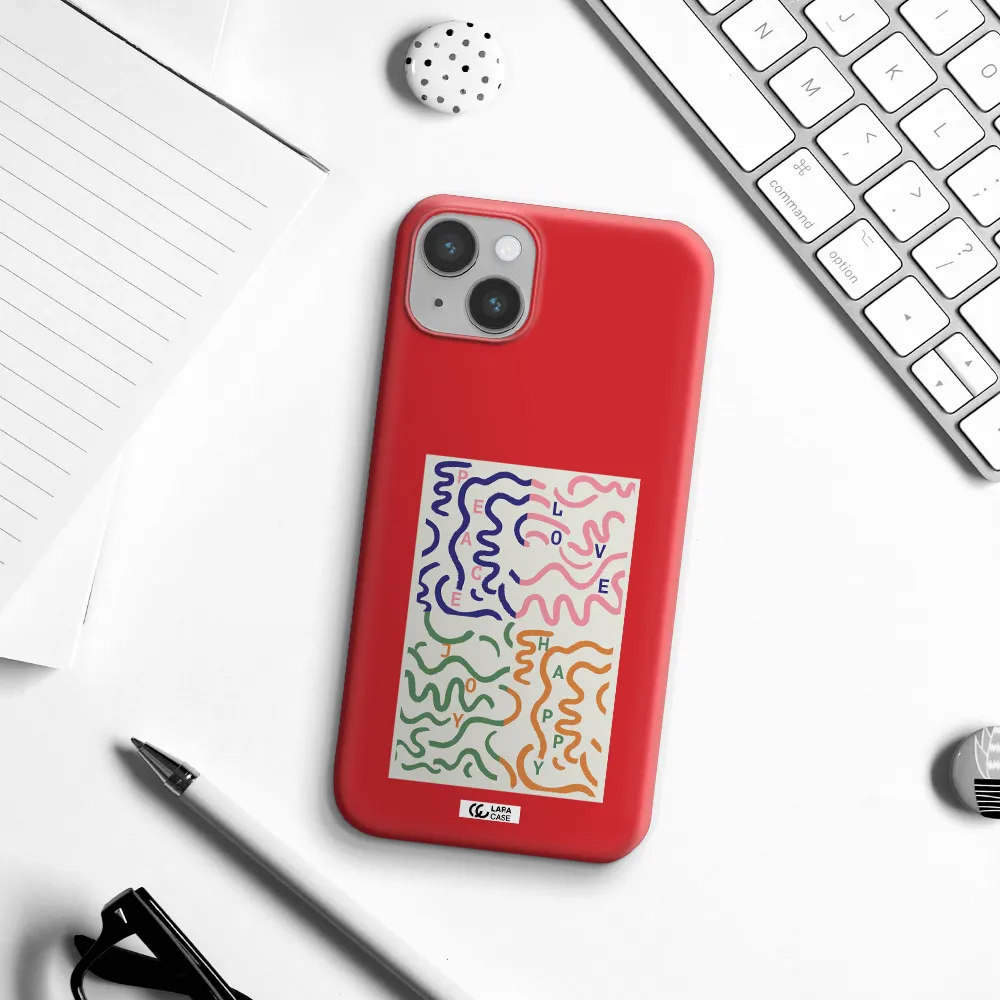 Peace,Love,Joy,Happy Apple iPhone 14 plus Silicone Imperial Red Case