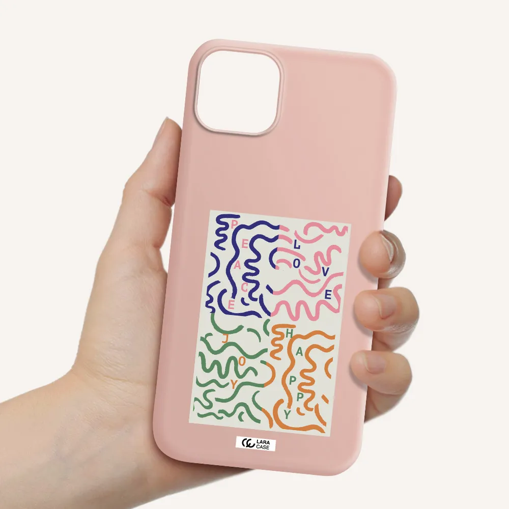 Peace,Love,Joy,Happy Apple iPhone 14 plus Silicone pastel pink Case