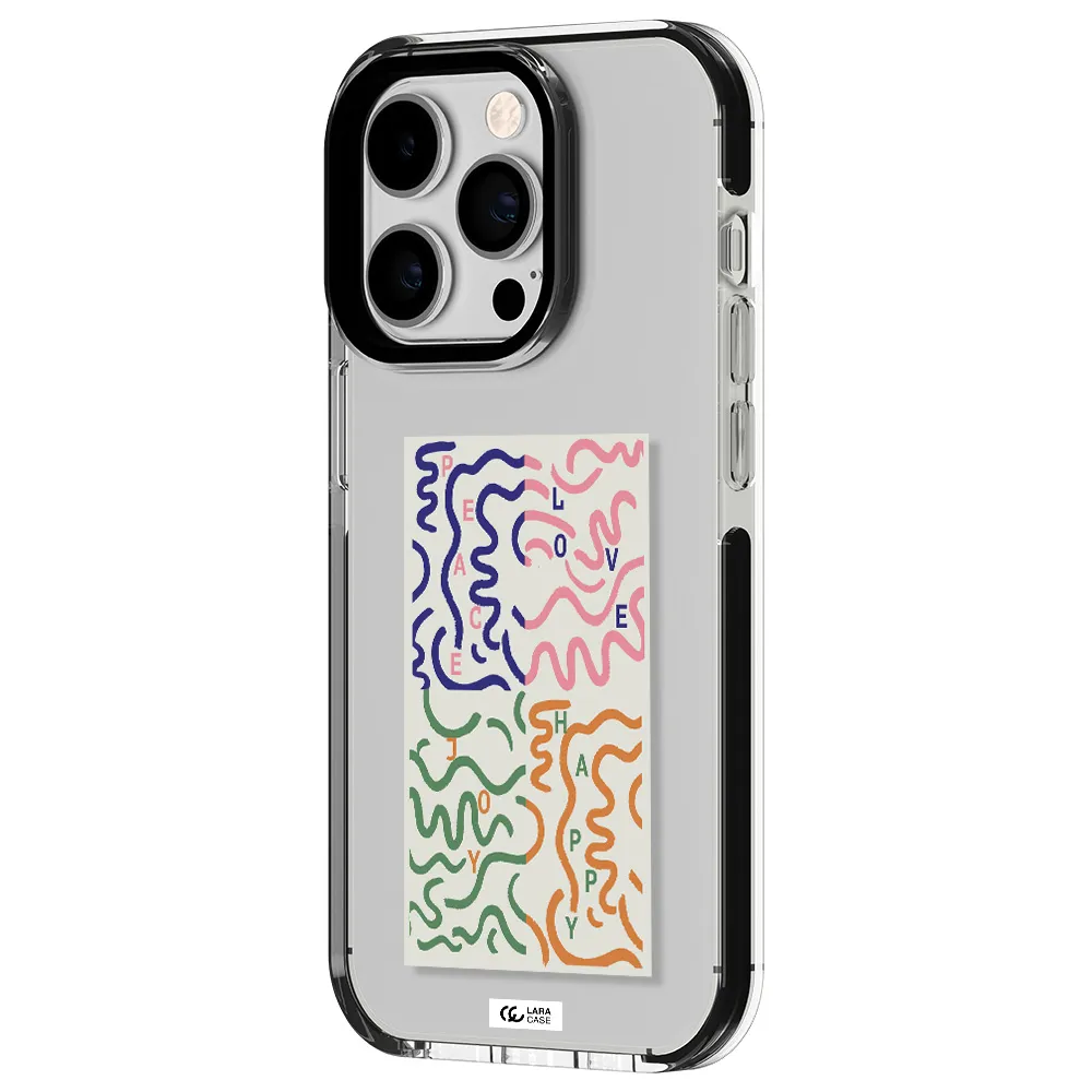 Peace,Love,Joy,Happy Apple iPhone 14 pro impact black border Case
