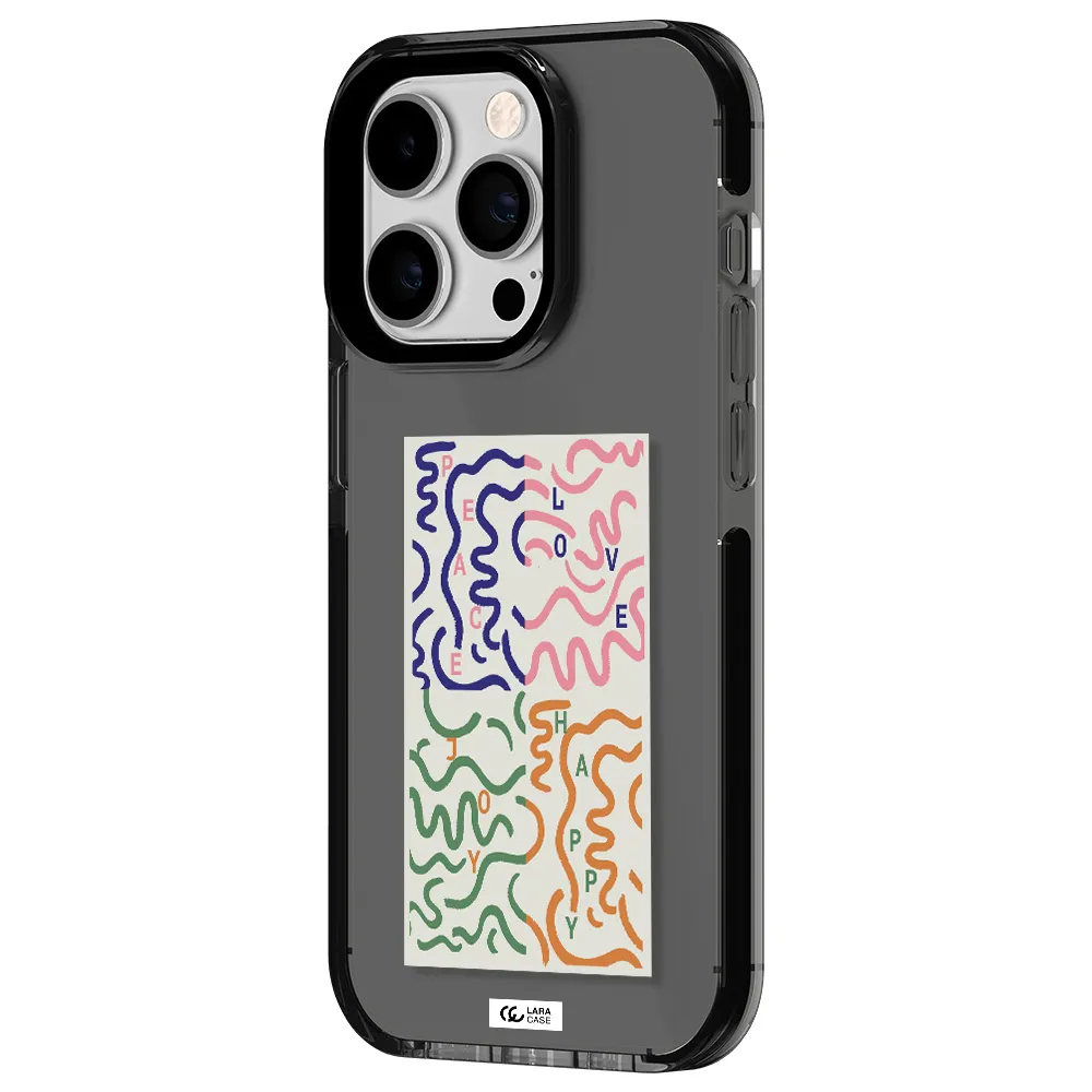 Peace,Love,Joy,Happy Apple iPhone 14 pro impact Smoke Black Case