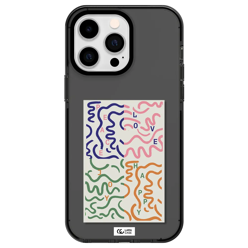 Peace,Love,Joy,Happy Apple iPhone 14 pro max impact Smoke Black Case