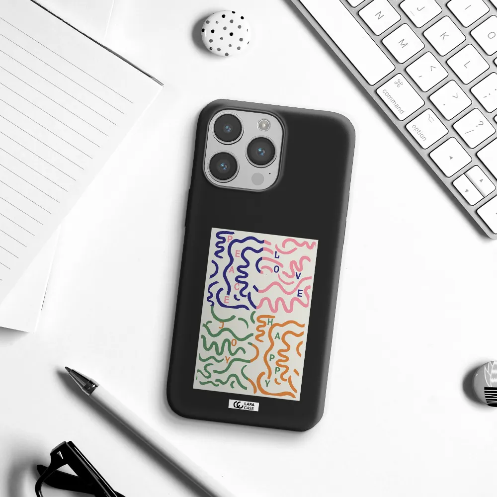 Peace,Love,Joy,Happy Apple iPhone 14 pro max Silicone black Case