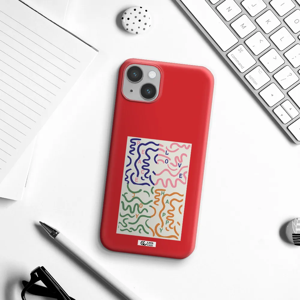 Peace,Love,Joy,Happy Apple iPhone 14 Silicone Imperial Red Case