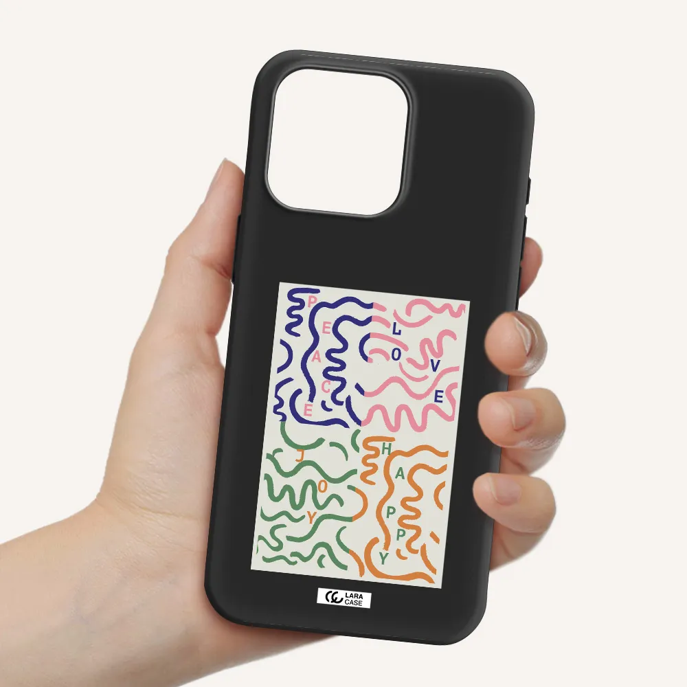 Peace,Love,Joy,Happy Apple Iphone 15 Pro max Silicone black Case