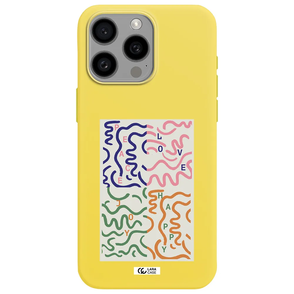 Peace,Love,Joy,Happy Apple Iphone 15 Pro max Silicone canary yellow Case