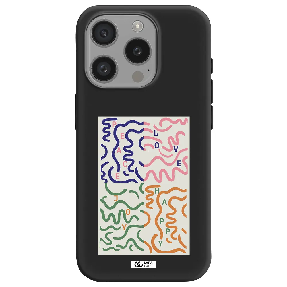 Peace,Love,Joy,Happy Apple Iphone 15 Pro Silicone Black Case