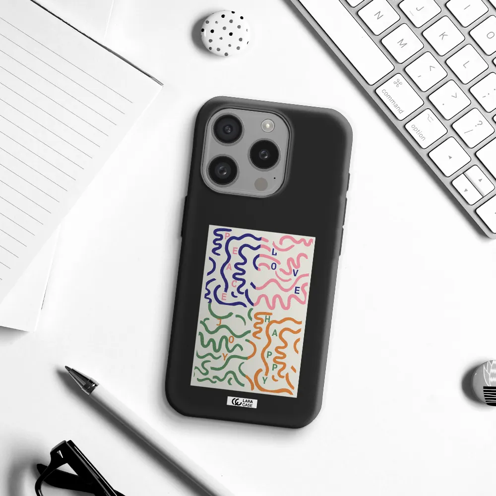 Peace,Love,Joy,Happy Apple Iphone 15 Pro Silicone Black Case