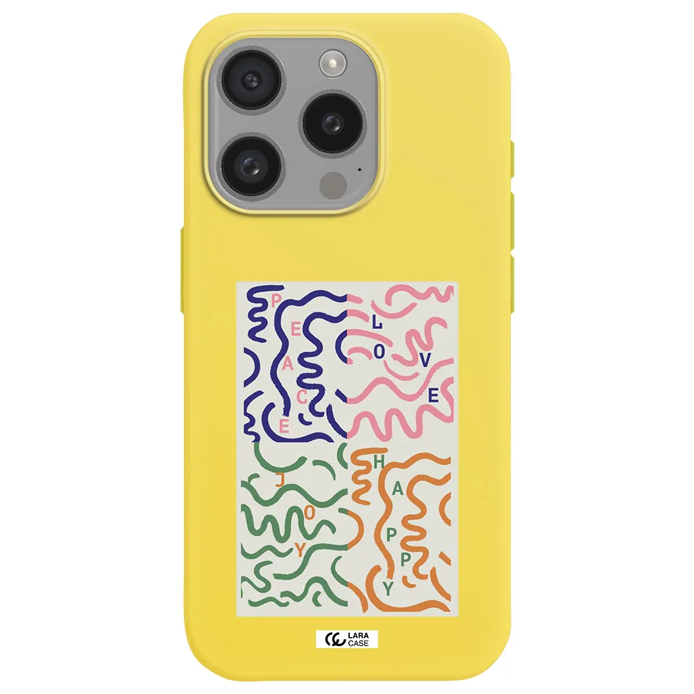 Peace,Love,Joy,Happy Apple Iphone 15 Pro Silicone Canary Yellow Case