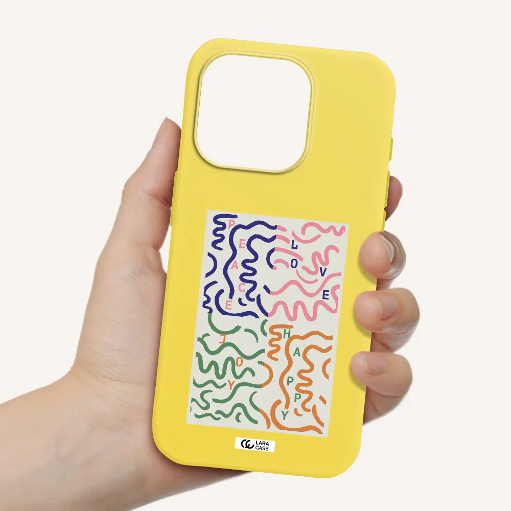 Peace,Love,Joy,Happy Apple Iphone 15 Pro Silicone Canary Yellow Case