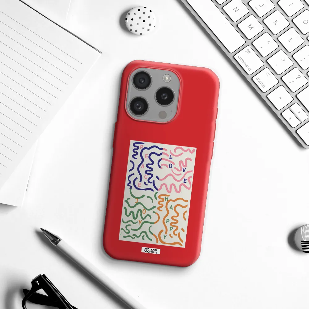 Peace,Love,Joy,Happy Apple Iphone 15 Pro Silicone Imperial Red Case