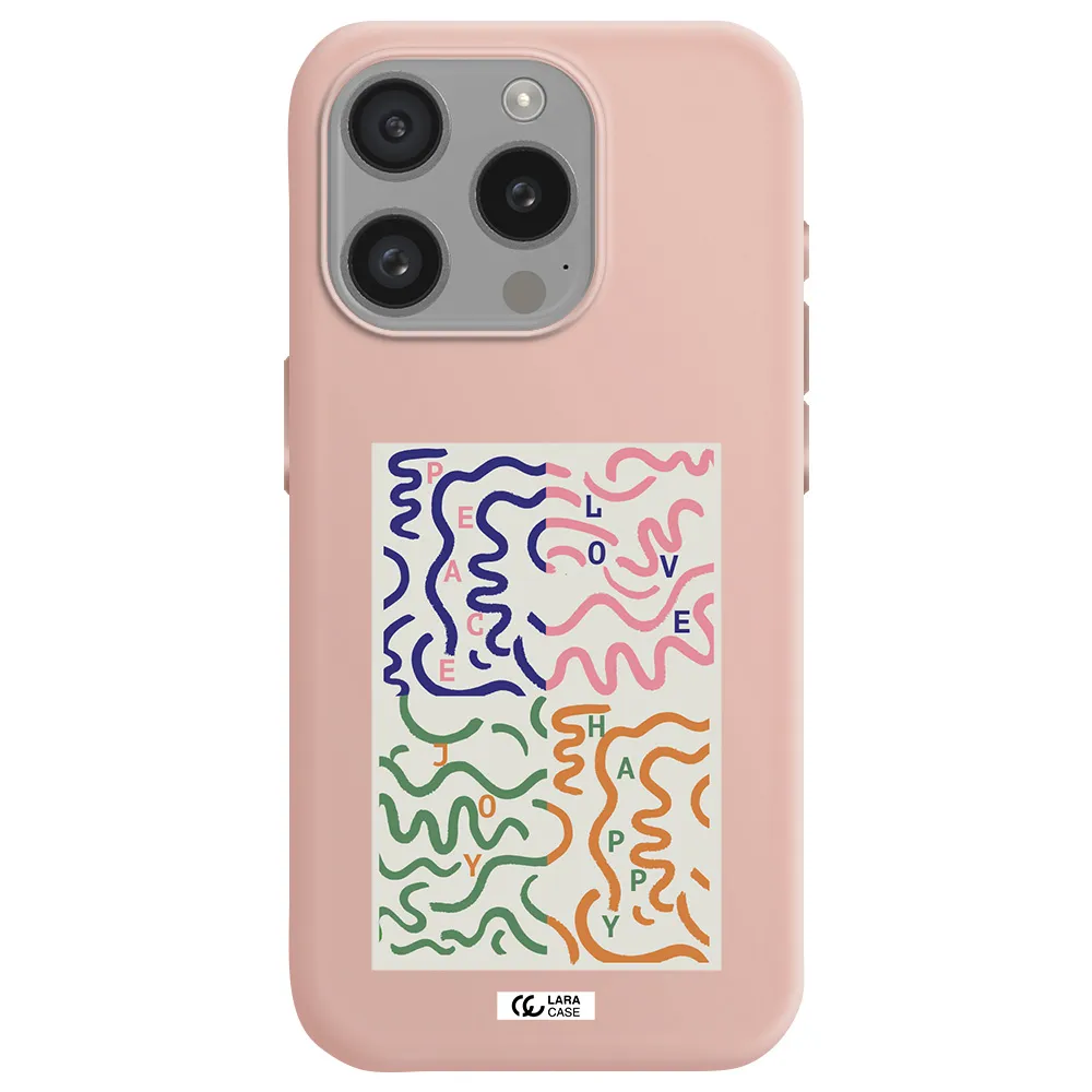 Peace,Love,Joy,Happy Apple Iphone 15 Pro Silicone Pastel Pink Case