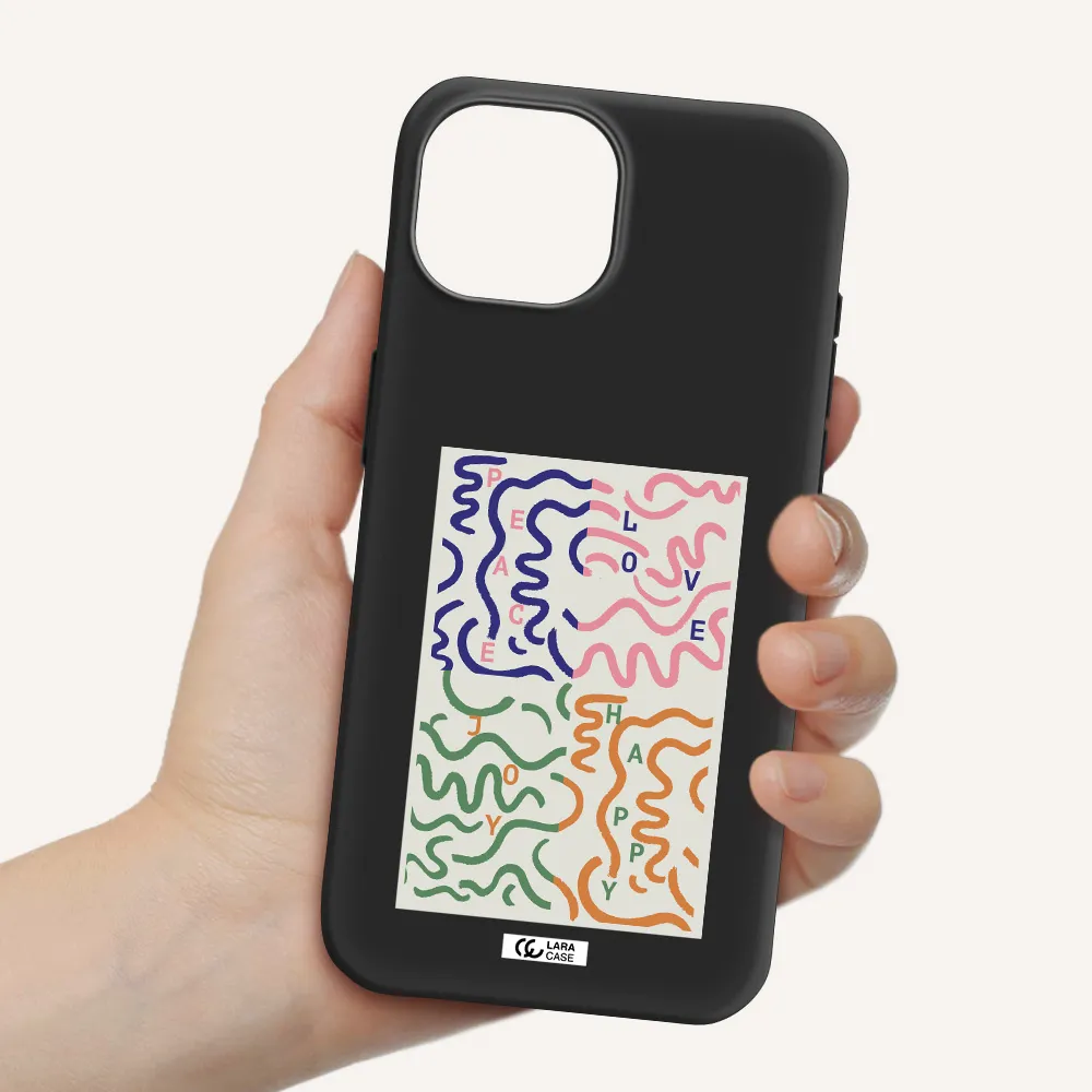 Peace,Love,Joy,Happy Apple iPhone 15 Silicone black Case