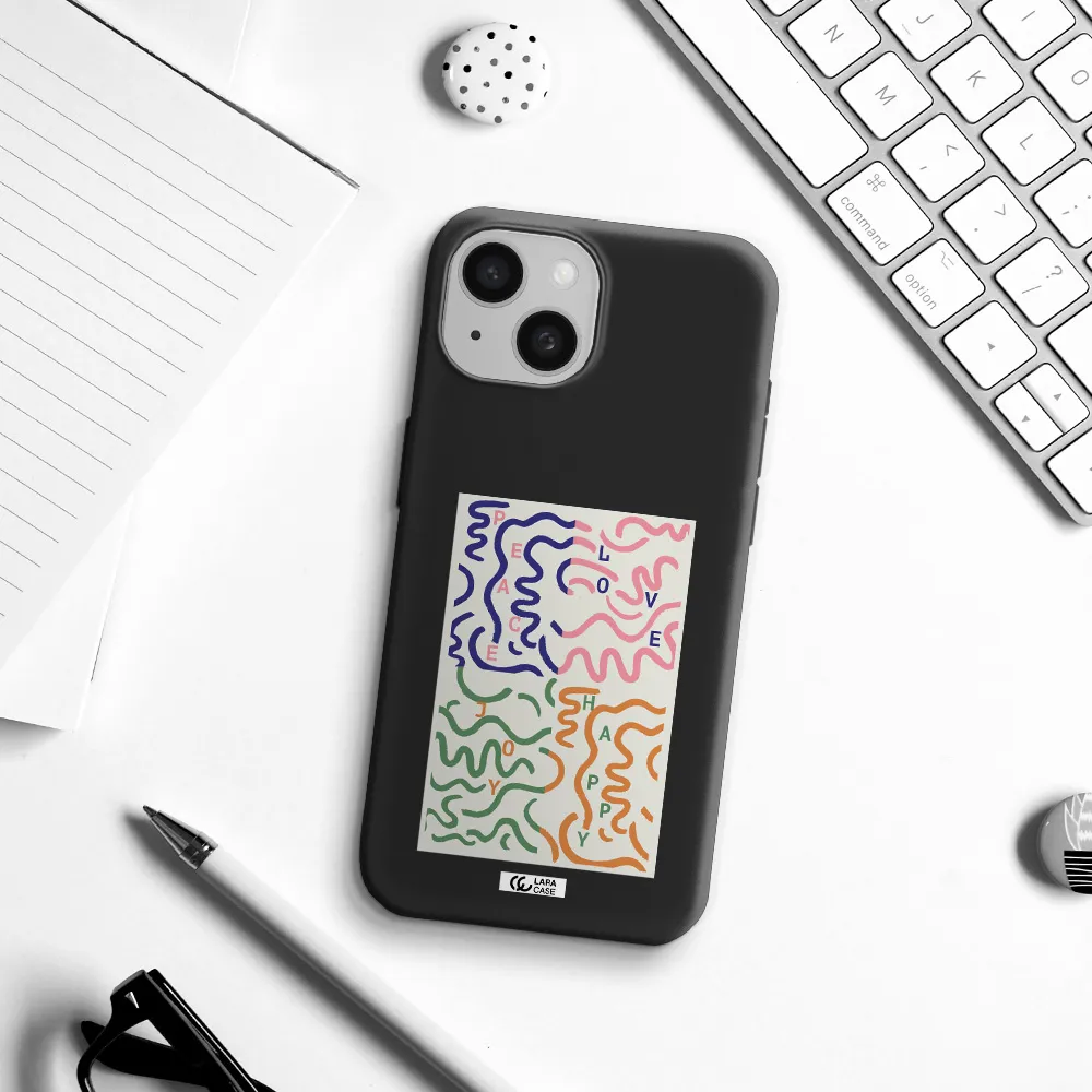 Peace,Love,Joy,Happy Apple iPhone 15 Silicone black Case