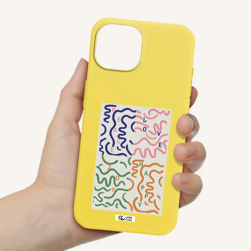 Peace,Love,Joy,Happy Apple iPhone 15 Silicone canary yellow Case