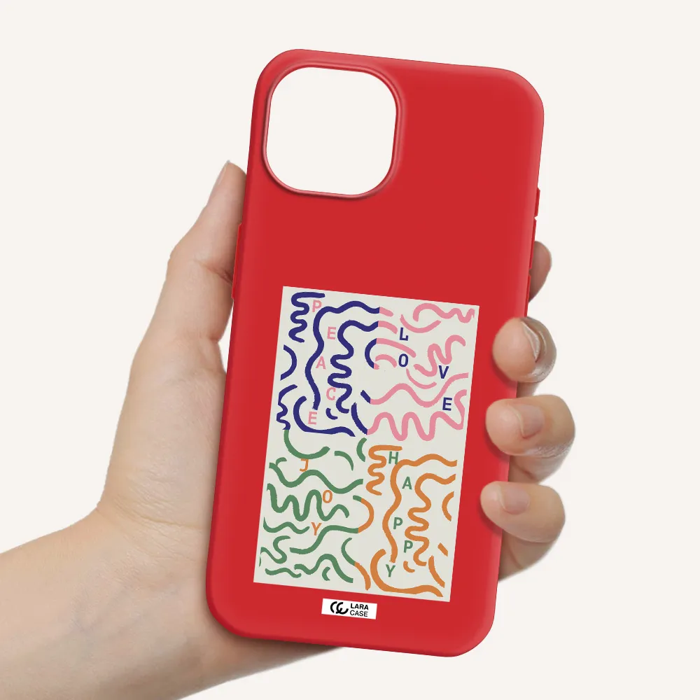 Peace,Love,Joy,Happy Apple Iphone 15 Silicone Imperial Red Case