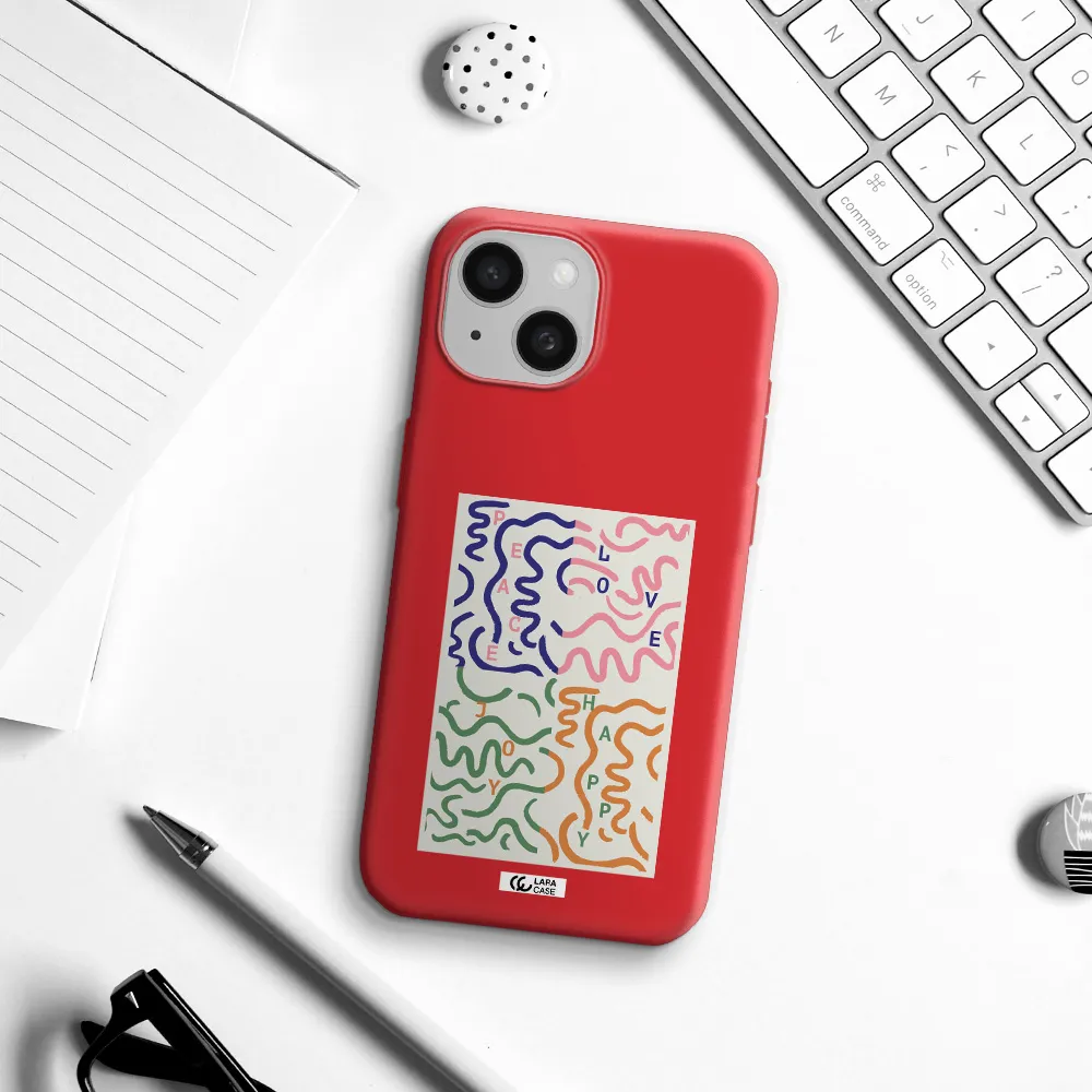 Peace,Love,Joy,Happy Apple Iphone 15 Silicone Imperial Red Case