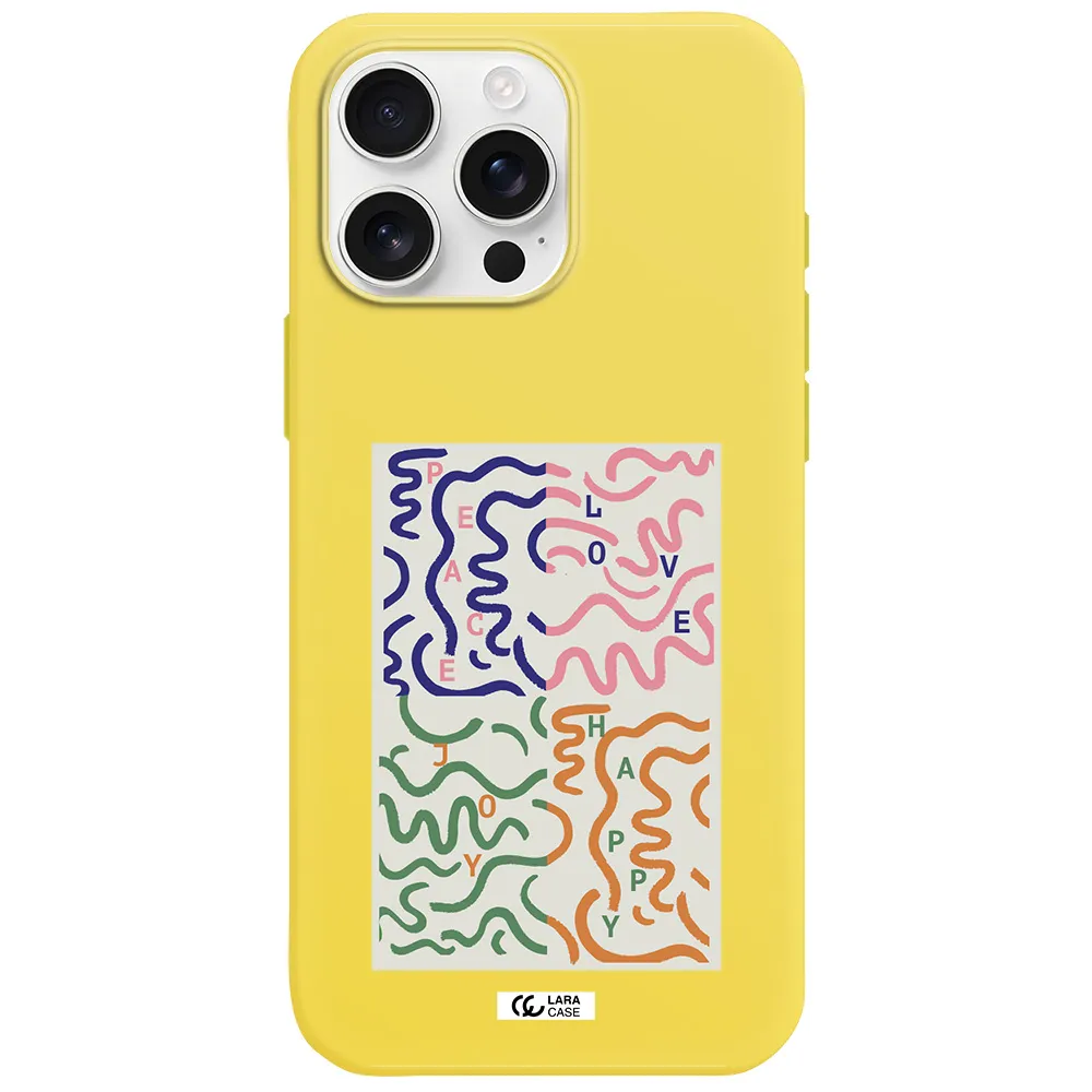 Peace,Love,Joy,Happy Apple Iphone 16 Pro Max Silicone Canary Yellow Case