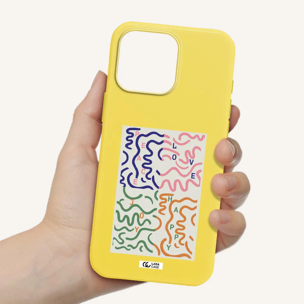 Peace,Love,Joy,Happy Apple Iphone 16 Pro Max Silicone Canary Yellow Case