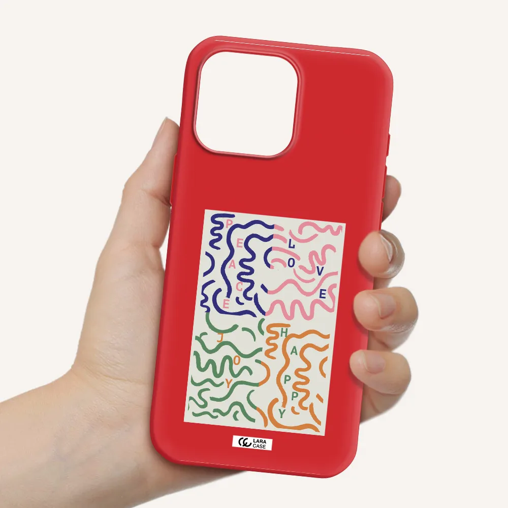 Peace,Love,Joy,Happy Apple Iphone 16 Pro Max Silicone Imperial Red Case