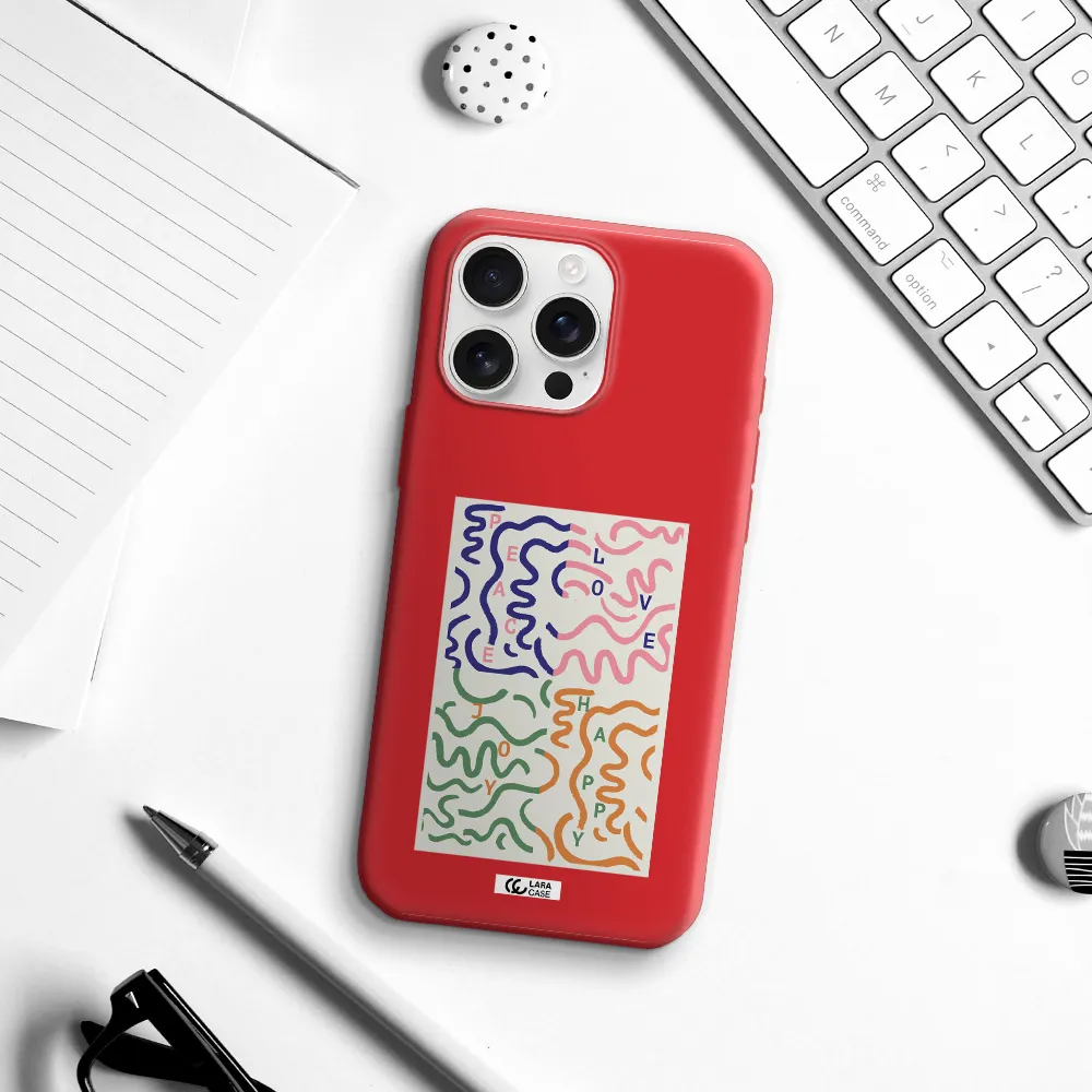 Peace,Love,Joy,Happy Apple Iphone 16 Pro Max Silicone Imperial Red Case