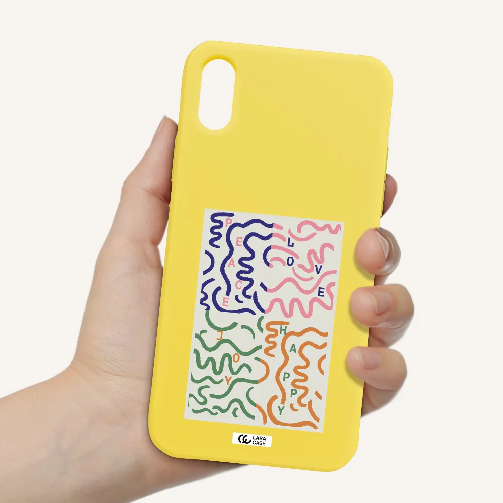 Peace,Love,Joy,Happy Apple iPhone XS Silicone canary yellow Case