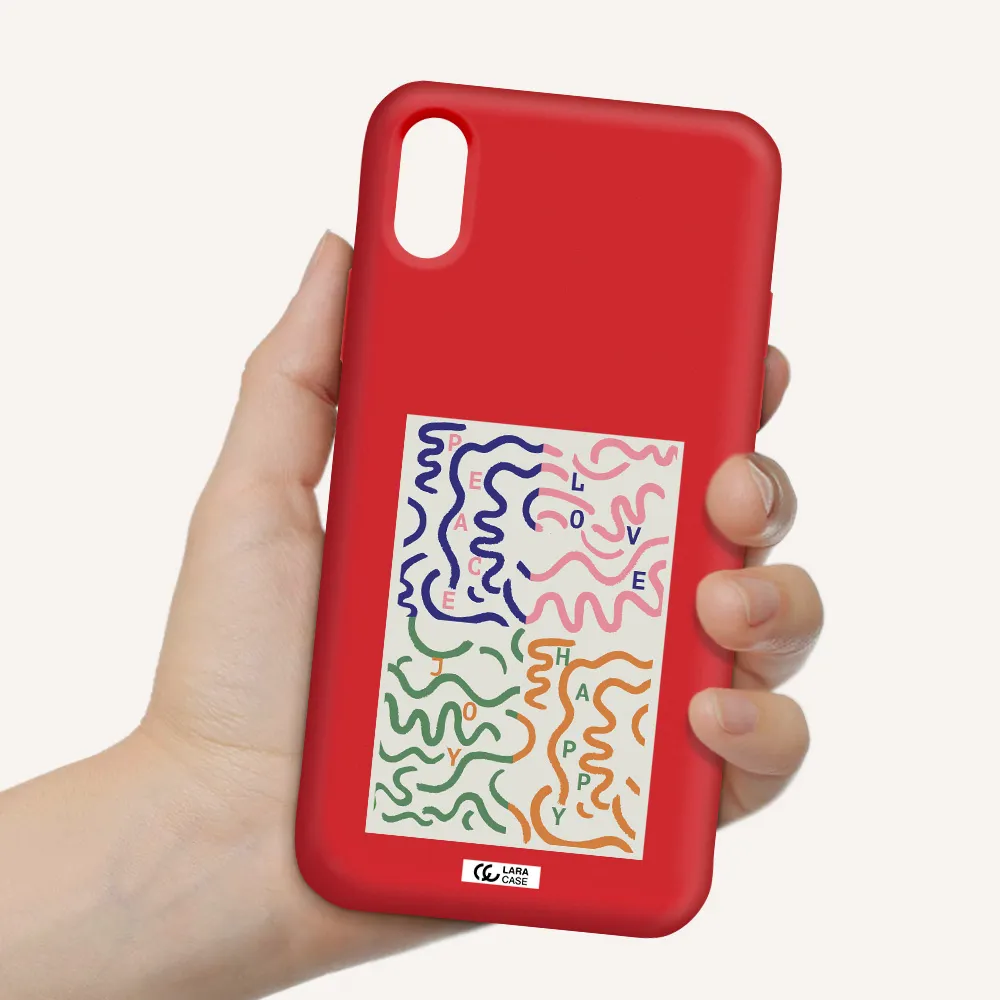 Peace,Love,Joy,Happy Apple iPhone XS Silicone Imperial Red Case