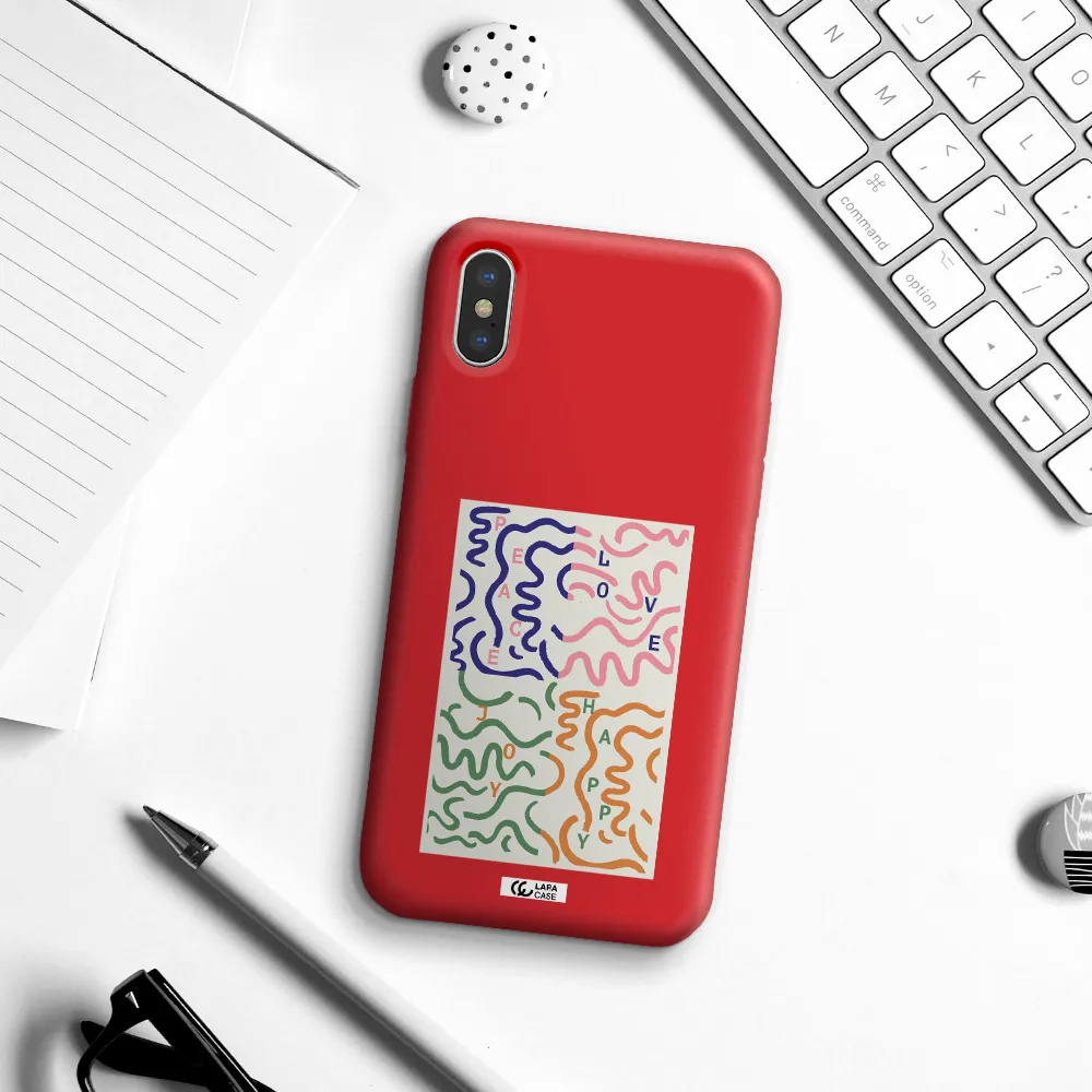 Peace,Love,Joy,Happy Apple iPhone XS Silicone Imperial Red Case