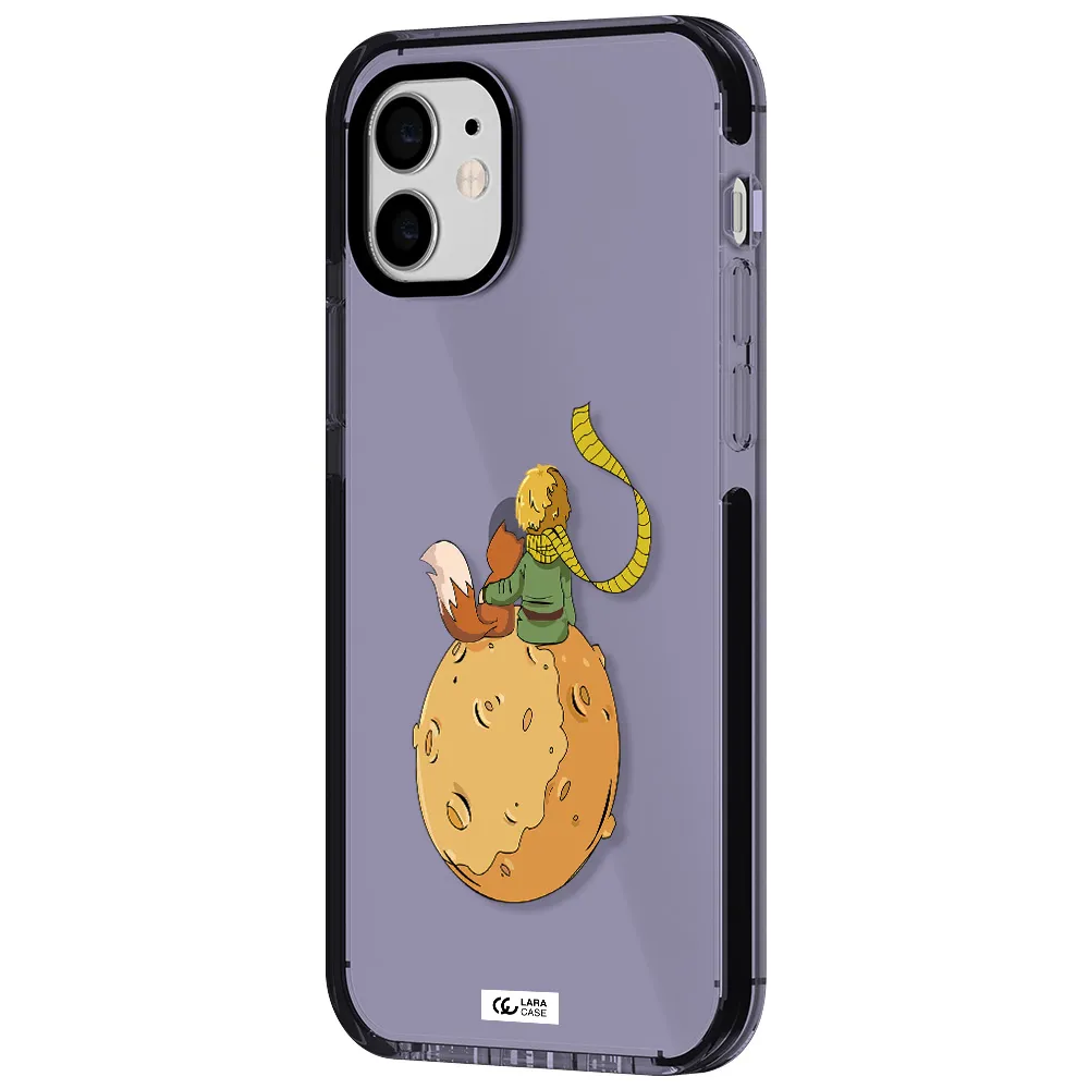 a cartoon of a fox and a fox sitting on a planet Apple iPhone 11 impact Lilac Case